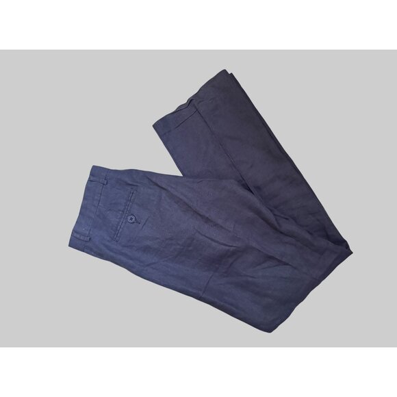 Azulu Womens Blue Linen Trousers Size 2 Medium With Buttoned Back Pocket - Picture 6 of 9